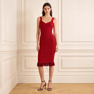 拼接性感辣妹吊带裙 时尚 亚马逊热卖 跨境欧美收腰流苏绷带连衣裙