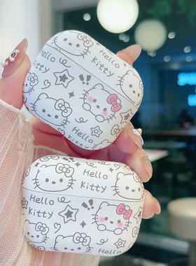 日系卡通白色kt猫AirPods4保护套女款HelloKitty适用苹果蓝牙耳机壳AirPodsPro一二代硅胶软壳三代防摔盒五代