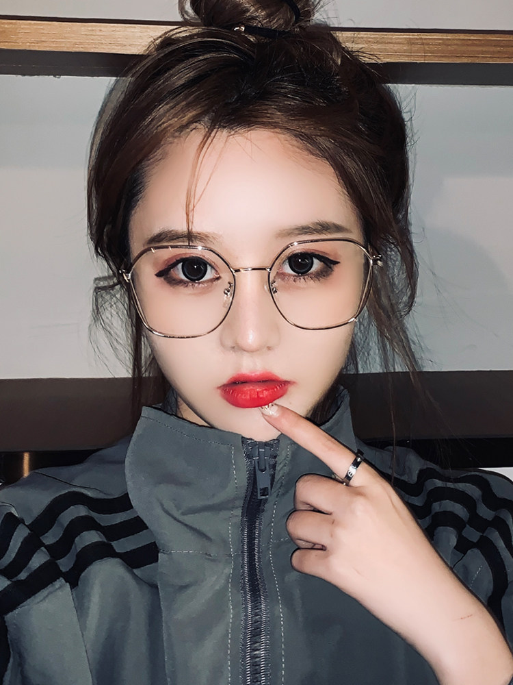 网红韩版大框潮方形眼镜圆脸装饰素颜显瘦眼镜框女可配近视平光镜
