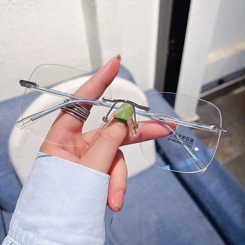 超轻方框显瘦无边框成品可配散光近视眼镜女防蓝光变色辐射男韩潮