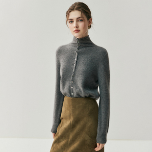 针织羊绒开衫 2026早春半高领长袖 女士毛衣气质 前后两穿 Cashmere