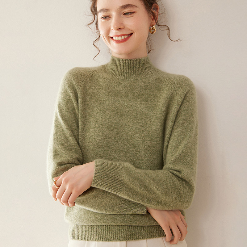 韩系~秋冬双加厚花纱山羊绒衫女士半高领针织毛衣插肩袖宽松毛衫,女装/女士精品,羊绒衫,淘宝优惠券,粉丝福利购,淘宝优惠卷