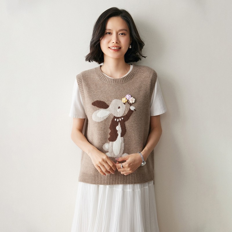 哇哦~是我的公主~秋冬山羊绒女士圆领坎肩加厚马甲背心毛衣针织衫