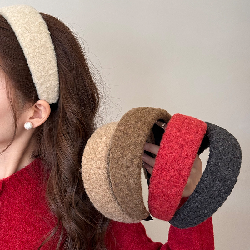 韩系简约秋冬复古毛绒宽边发箍