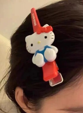 卡通可爱发夹少女心长款红色KT猫咪刘海夹无痕卡侧边夹子