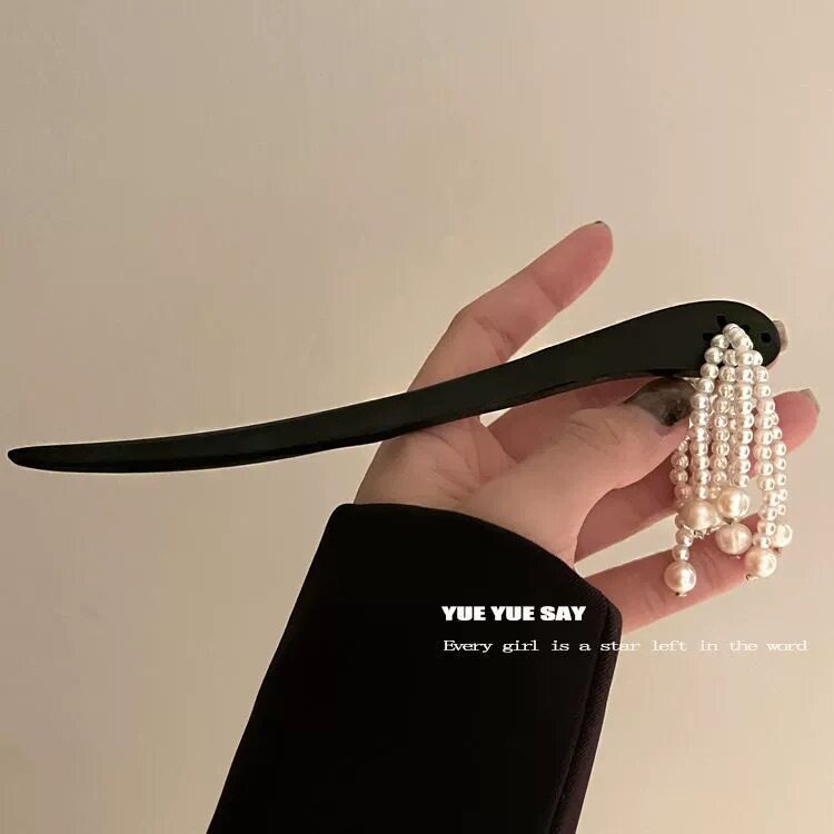南风知我意 古典珍珠流苏黑檀木发簪 中国风高级感精致盘发钗发饰
