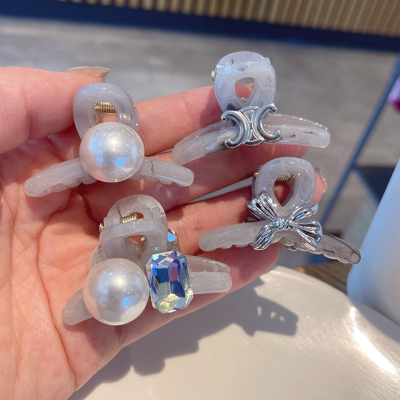 国潮水墨风珍珠水钻蝴蝶结小抓夹半扎盘发鲨鱼夹发夹发卡发饰女