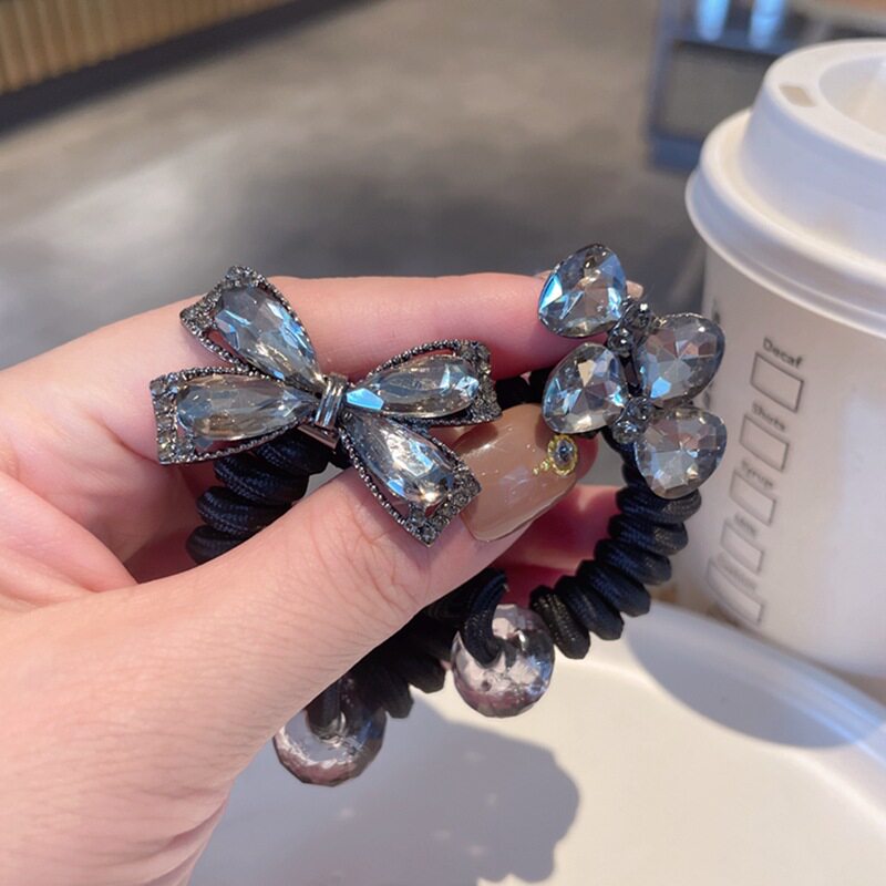 水晶高马尾新款蝴蝶结简约皮筋