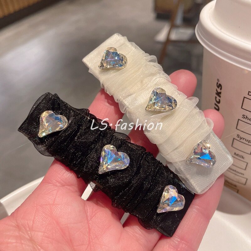 超仙欧根纱爱心大水晶bb夹夏款刘海夹前额碎发夹子边夹少女发卡