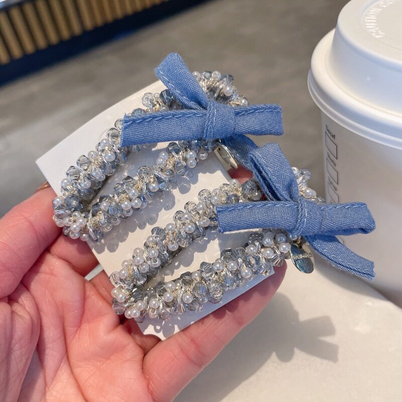 蓝色水晶蝴蝶结bb夹刘海夹高级感气质碎发夹侧边夹时尚发卡发饰