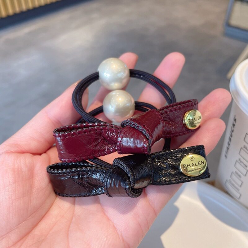 小金标皮质蝴蝶结发绳
