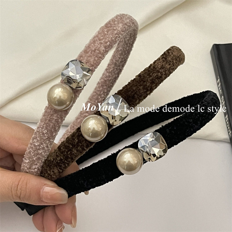 复古小香风高级感毛呢珍珠发箍水钻头箍气质法式甜美发卡网红头饰