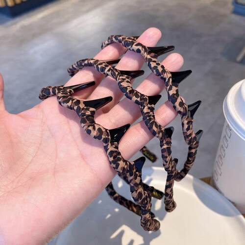 爆款刘海碎发豹纹带齿大波浪发箍手工缠绕布艺头箍发卡发夹发饰