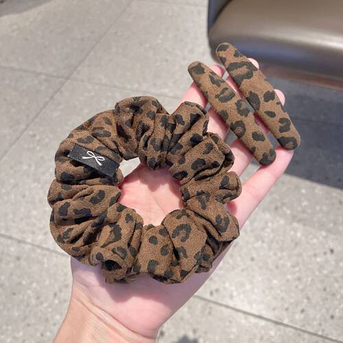 复古港风豹纹肥肠发圈BB夹对夹
