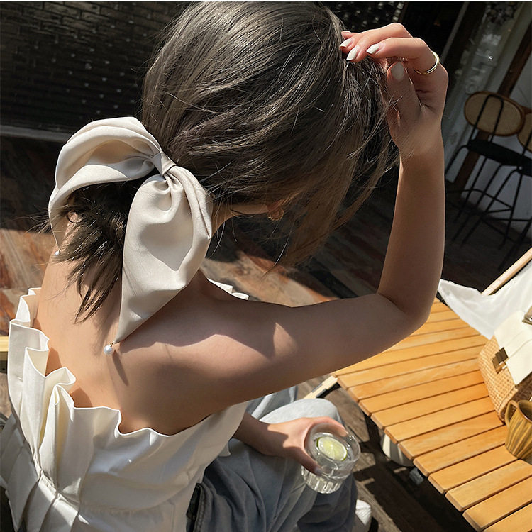 设计感珍珠吊坠大蝴蝶结头饰发夹女式气质后脑勺超仙弹簧夹发卡子