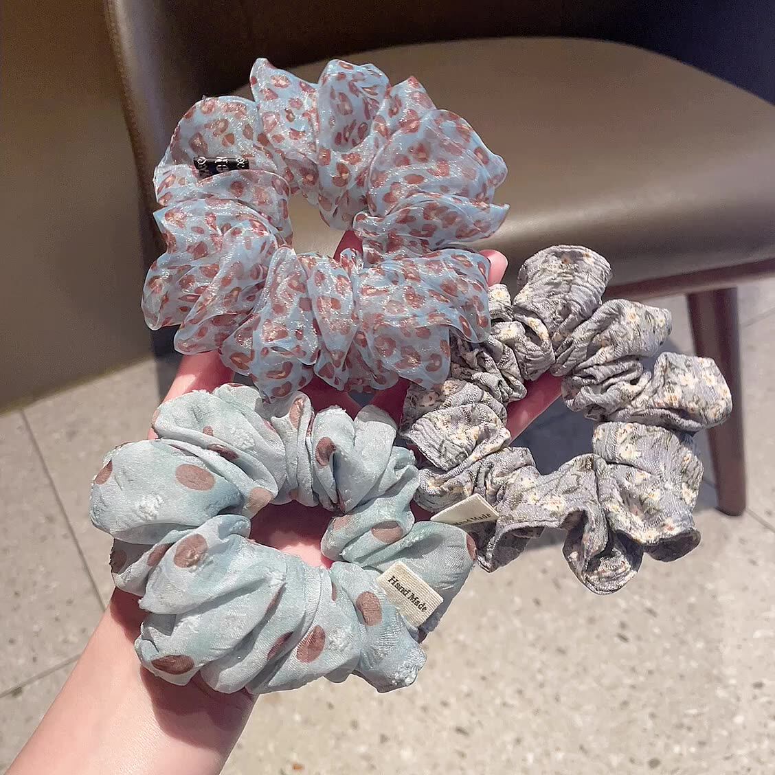 蓝色豹纹波点高弹大肠发圈