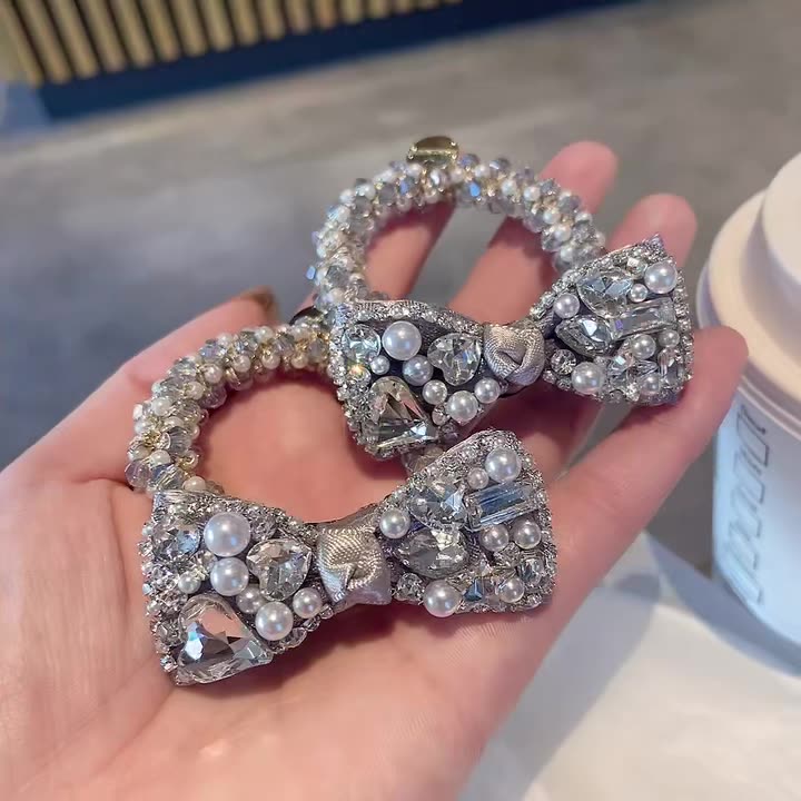 重工闪钻气质珍珠水晶发绳