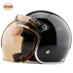 台湾EVO精装 银边镜面黑哈雷复古电动摩托车头盔防晒男女保暖冬季