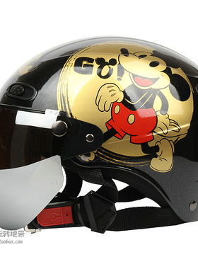 台湾EVO复古金米奇黑色哈雷电动摩托车头盔男女防晒紫外线四夏季