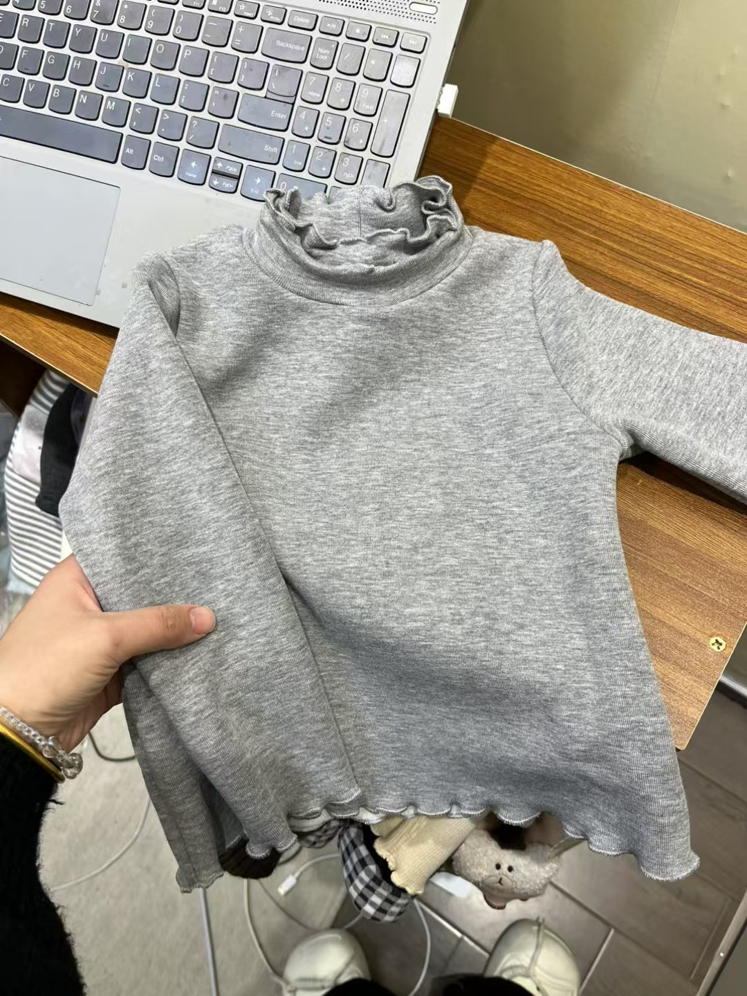 新款女童打底衫秋冬半高领木耳边可爱甜美上衣一体绒加厚保暖5962