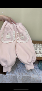 哎呀呀过冬加厚羊驼绒卫裤 秋冬甜美可爱贴布兔子607 2025新款