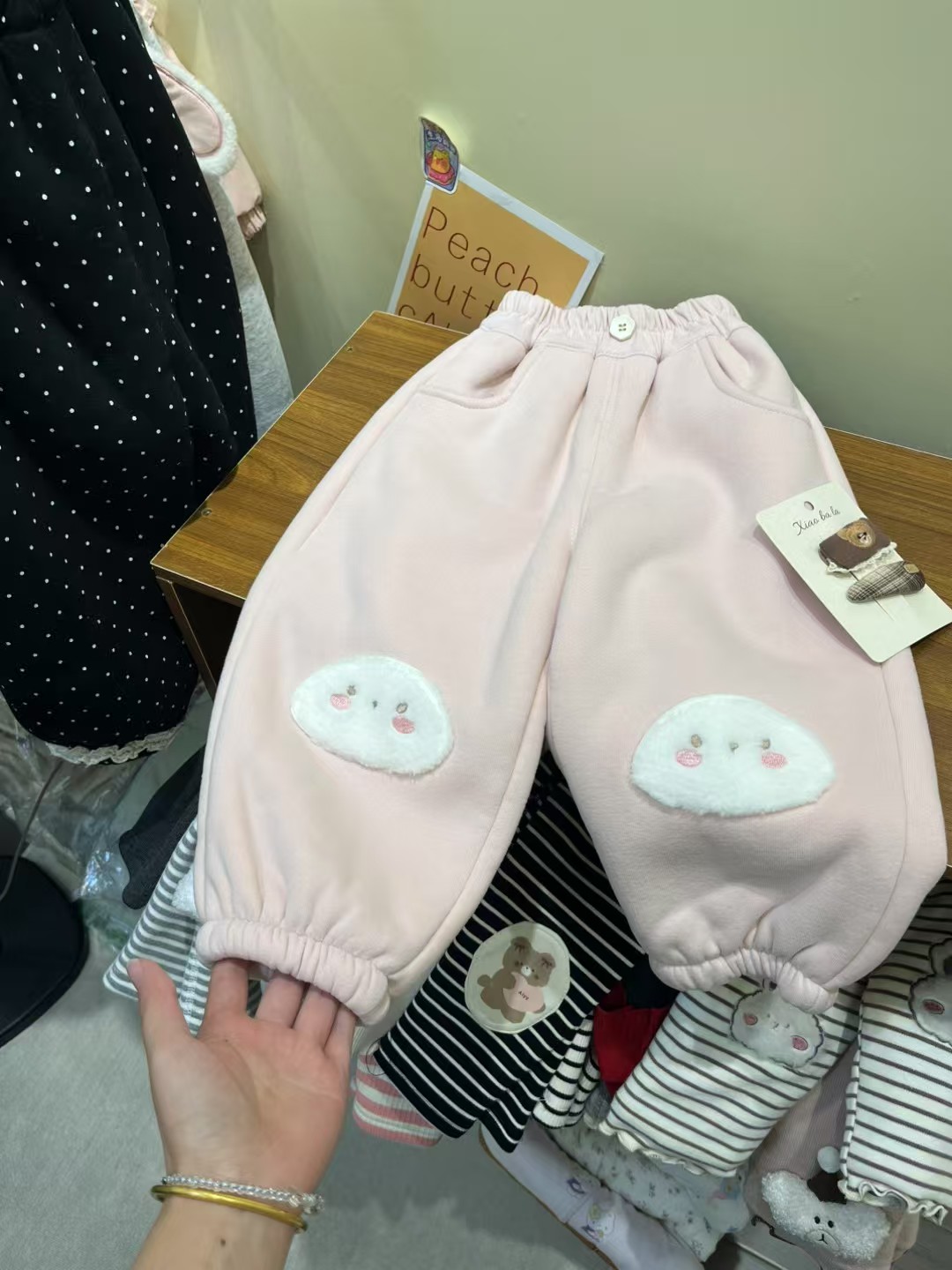 兔耳朵羊羔毛加绒过冬小童卫裤女童2025秋冬新款90-130码609