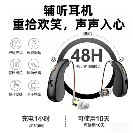 新款辅听耳机扩音助听声音放大器专用式充电款无线降噪老人