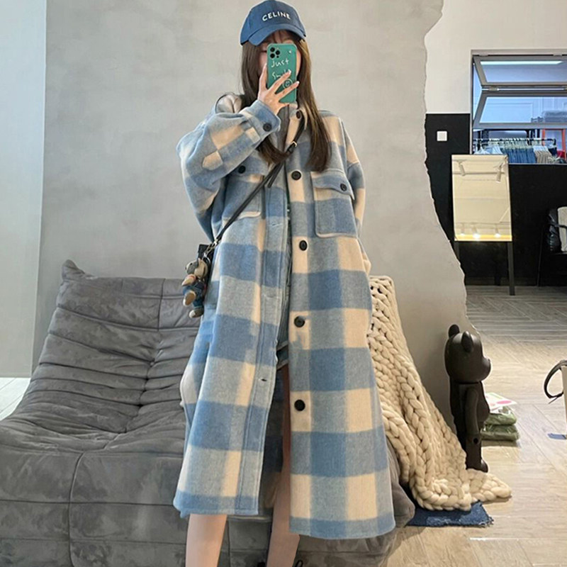 【送运费险】雾霾蓝毛呢外套女