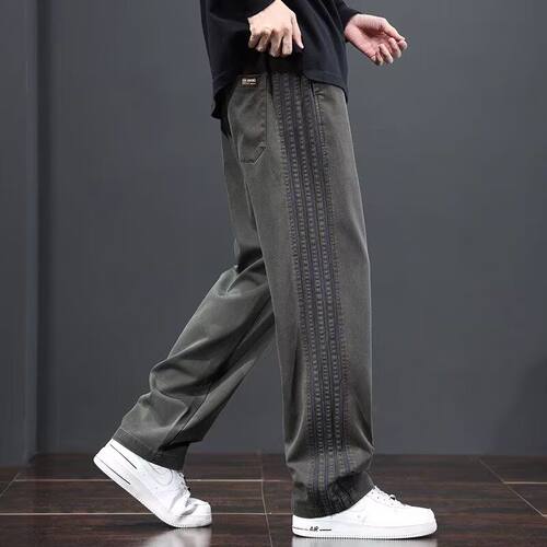 男士条纹顺垂休闲裤2025新款薄款宽松直筒显高男款运动阔腿裤子