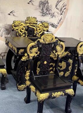 古典中式红木家具紫檀木满雕描金云龙茶桌桌子长160宽80高80 低价