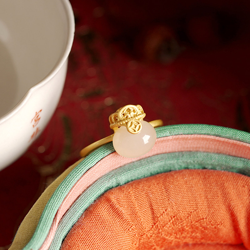 「福婉」天然和田玉藕粉玉福袋戒指女纯银开口可调节古风新中式,饰品/流行首饰/时尚饰品新,戒指/指环,淘宝优惠券,粉丝福利购,淘宝优惠卷