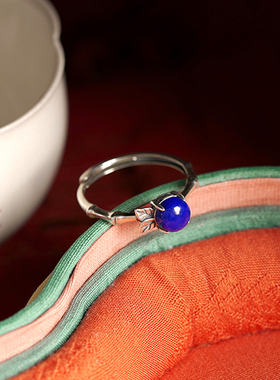 青金石纯银竹节开口戒指