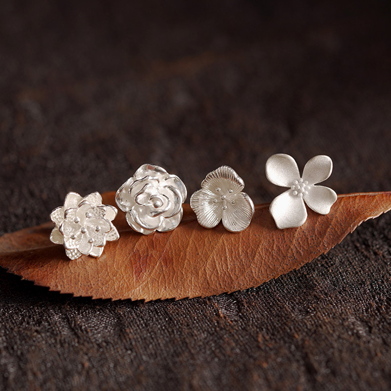 足银花朵耳钉女养耳洞防过敏耳饰