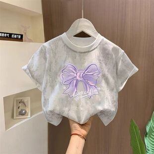 洋气纯棉扎染亮片T恤2026年儿童新款夏季短袖中大童宽松上衣男童t