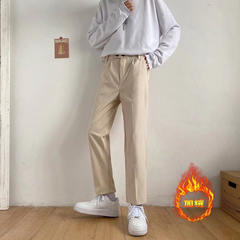 休闲西裤男显高青年九分西装裤男直筒宽松垂感秋冬季加绒加厚男裤