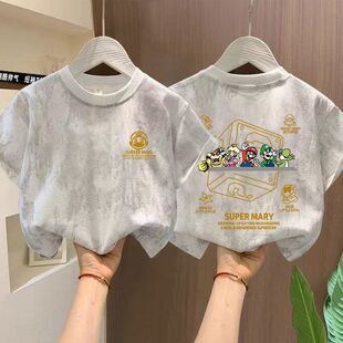儿童纯棉短袖T恤2026新款中大童宽松百搭上衣男女童洋气扎染亮片t