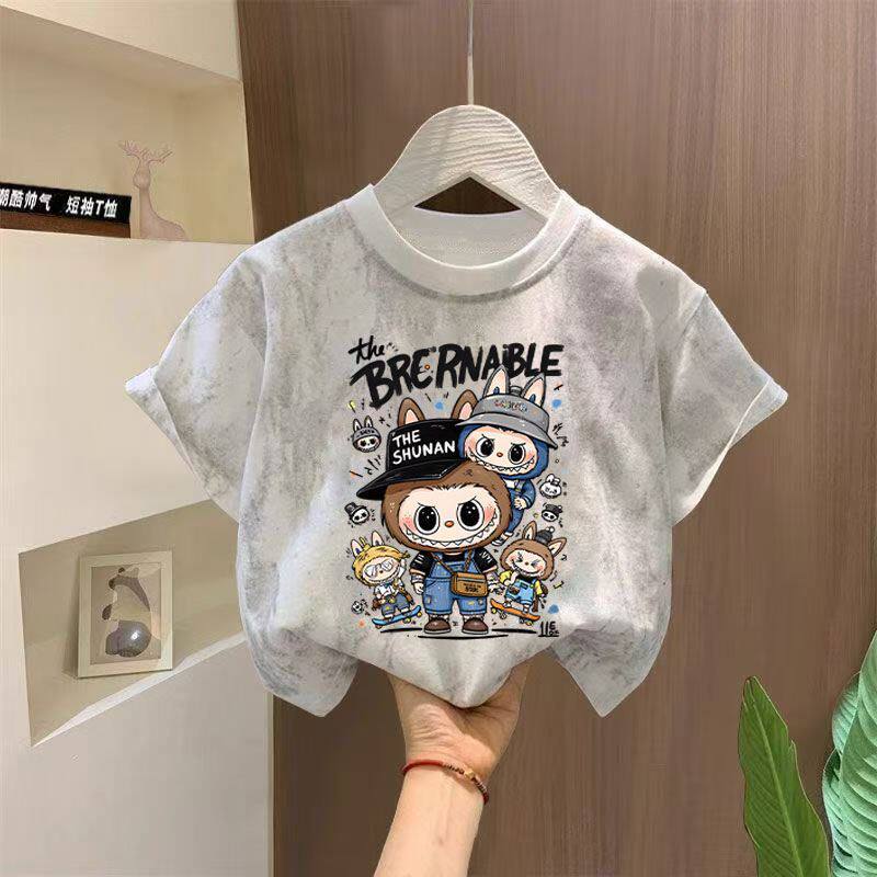 洋气纯棉扎染亮片T恤2026儿童新款夏季短袖中大童宽松上衣男童t