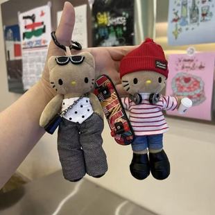 新款长腿猫辣妹黑皮哈喽猫包包挂件钥匙扣车载kt挂件礼物