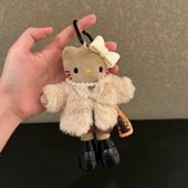 新款 美拉德长腿猫包包挂饰黑皮哈喽猫毛绒挂件可爱玩偶钥匙扣礼物