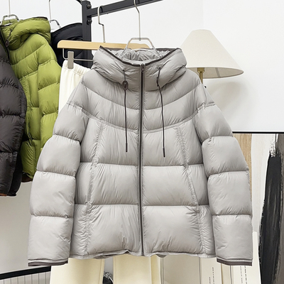 撞色拉链连帽短款羽绒服女加厚冬