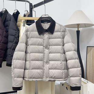 灯芯绒拼接衬衫领羽绒服女冬短款25新款90白鸭绒时尚保暖翻领外套