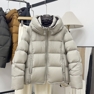 设计感连帽羽绒服女短款2025新款冬季90白鸭绒加厚保暖面包服外套
