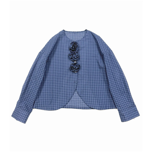the studio s蓝色小格子高支棉立体花朵格子衬衫