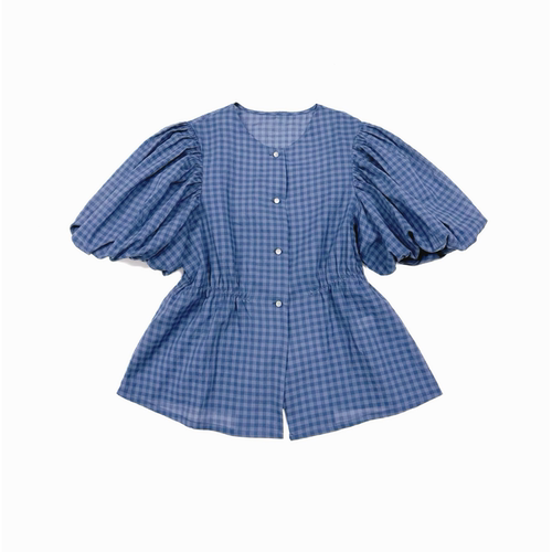 the studio s 蓝格子泡泡袖衬衫女手腕设计感小众上衣