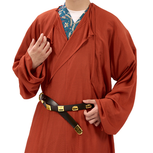 惜物国风 唐制汉服圆领袍天丝棉条纹大放量素色唐缺胯袍横接襕袍