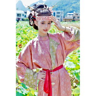 惜物国风 唐制汉服唐风双色团花单层拼色唐缺胯圆领袍