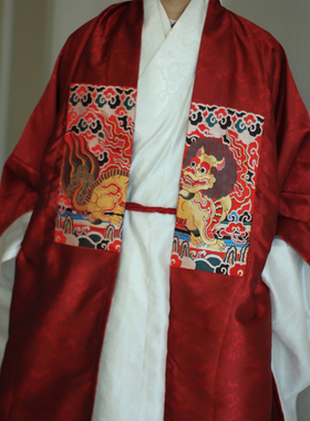 惜物国风 明制传统汉服织锦锻四合云纹对襟文武官补服合领衫披风