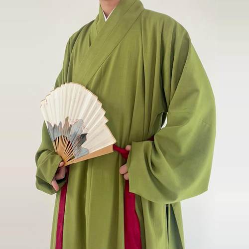 明制汉服交领明初窄袖打褶长衫