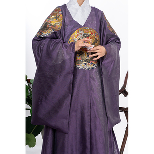 惜物国风 明制国风传统交领汉服云纹暗花纱织金四团龙补大袖道袍