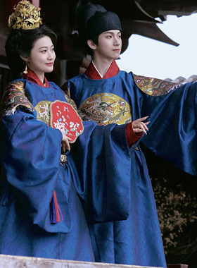 惜物国风明制汉服云纹暗花纱织金万历四团龙补斜摆圆领袍男女婚服